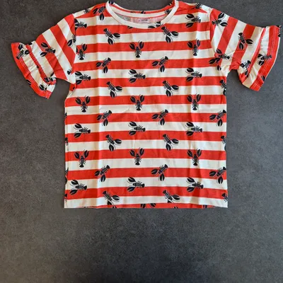 T-shirt été rayé rouge et blanc avec homard 